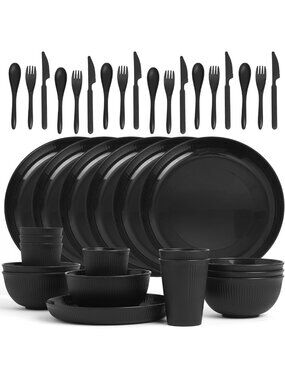 36 Pcs Unbreakable Wheat Straw Dinnerware Set for 6, Large Plates & Bowls